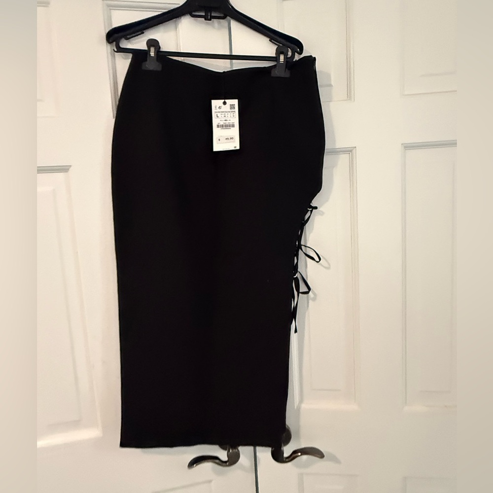 Zara Black Pencil Skirt with Side Tie